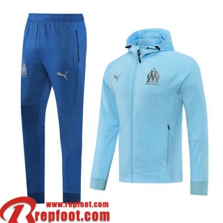 Olympique Marseille Veste Foot - Sweat A Capuche bleu ciel Homme 22 23 JK309