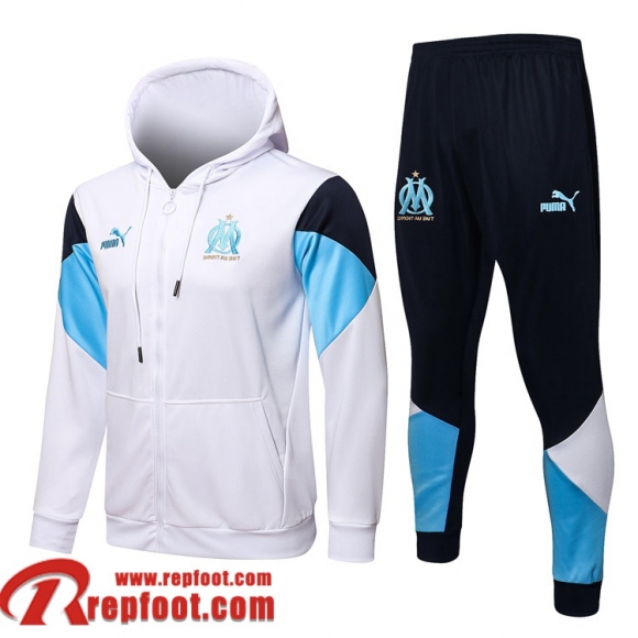Olympique De Marseille Veste Foot - Sweat A Capuche 2021 2022 Homme blanche JK178