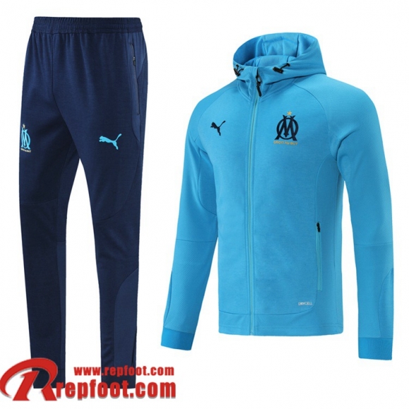 Olympique De Marseille Veste Foot - Sweat A Capuche 2021 2022 Homme bleu JK192