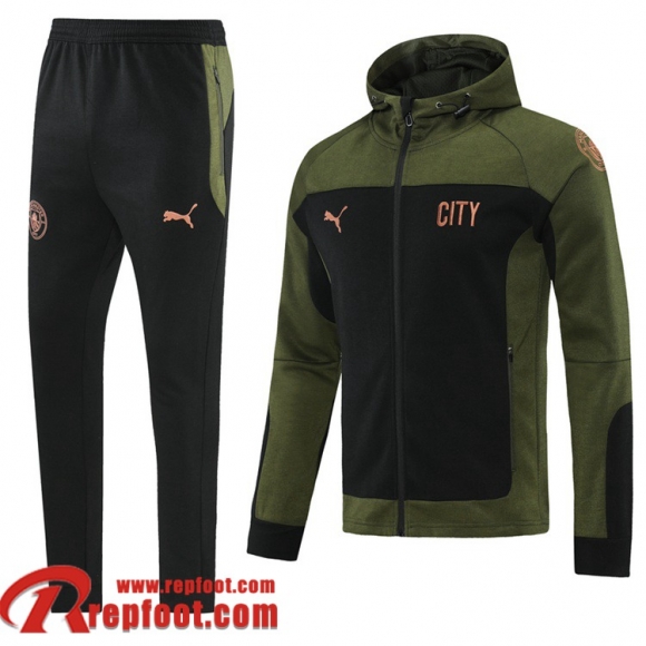 Manchester City Veste Foot - Sweat A Capuche 2021 2022 Homme Vert foncé-noir JK198