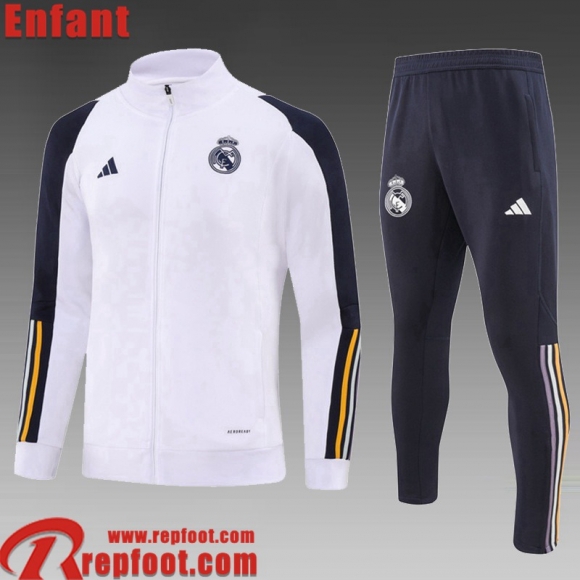 Real Madrid Veste Foot Blanc Enfant 23 24 C54  Real Madrid Veste Foot Blanc Enfant 23 24 C54