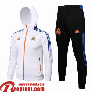 Real Madrid Veste Foot - Sweat A Capuche blanche Homme 2021 2022 JK224