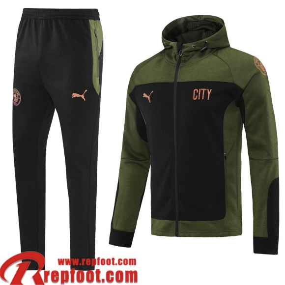 Manchester City Veste Foot - Sweat A Capuche vert noir Homme 2021 2022 JK234