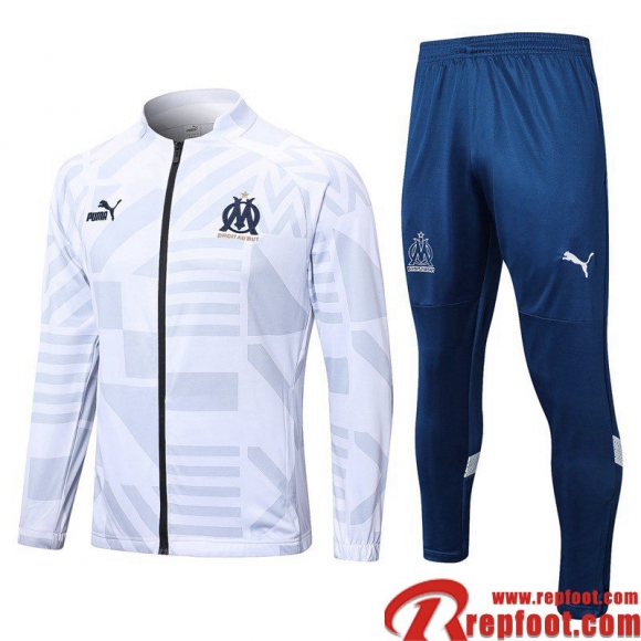 Veste Foot Marseille Blanc Homme 22 23 JK606  Veste Foot Marseille Blanc Homme 22 23 JK606