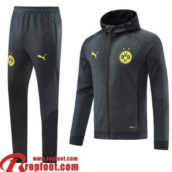 Dortmund BVB Veste Foot - Sweat A Capuche Gris foncé Homme 2021 2022 JK263
