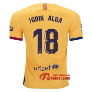 Maillot FC Barcelone No.18 Jordi Alba Jaune Exterieur 2019 2020 Nouveau