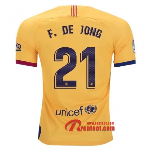 Maillot FC Barcelone No.21 De Jong Jaune Exterieur 2019 2020 Nouveau