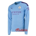 Maillot De Foot Manchester City Manches Longues Bleu Domicile 2019 2020 Nouveau