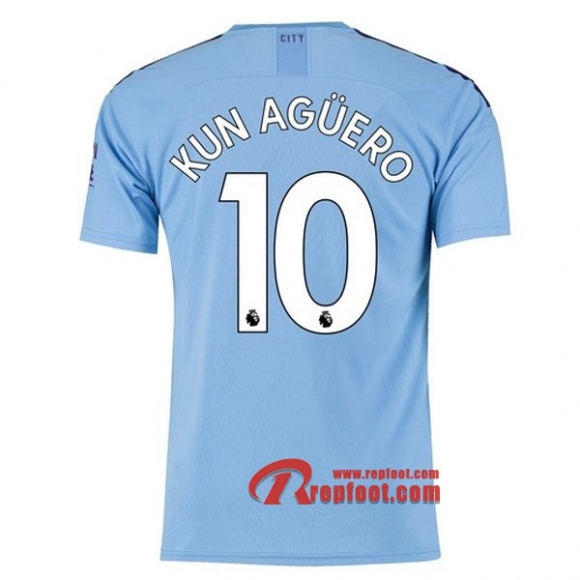 Maillot Manchester City No.10 Kun Aguero Bleu Domicile 2019 2020 Nouveau