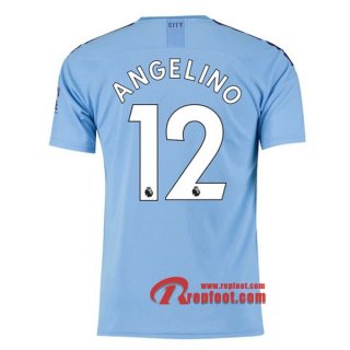 Maillot Manchester City No.12 Angelino Bleu Domicile 2019 2020 Nouveau