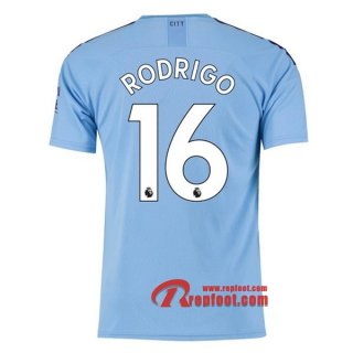 Maillot Manchester City No.16 Rodrigo Bleu Domicile 2019 2020 Nouveau
