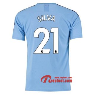 Maillot Manchester City No.21 Silva Bleu Domicile 2019 2020 Nouveau