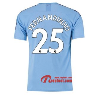 Maillot Manchester City No.25 Fernandinho Bleu Domicile 2019 2020 Nouveau