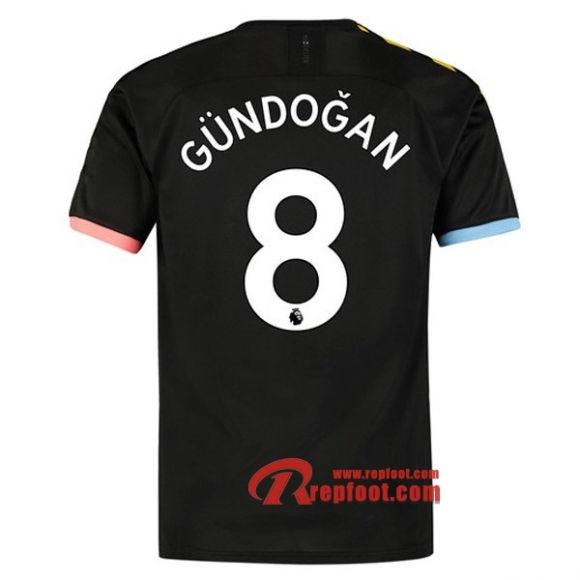 Maillot Manchester City No.8 Gundogan Noir Exterieur 2019 2020 Nouveau