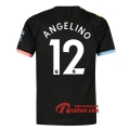 Maillot Manchester City No.12 Angelino Noir Exterieur 2019 2020 Nouveau