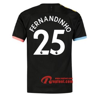Maillot Manchester City No.25 Fernandinho Noir Exterieur 2019 2020 Nouveau