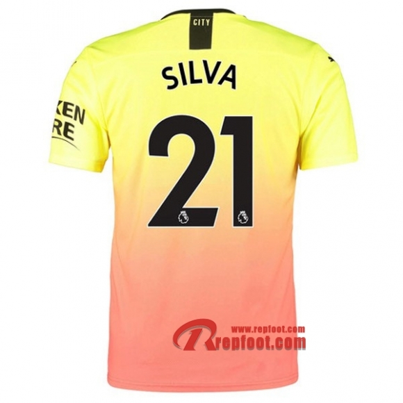 Maillot Manchester City No.21 Silva Orange Third 2019 2020 Nouveau