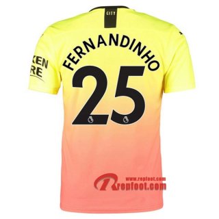 Maillot Manchester City No.25 Fernandinho Orange Third 2019 2020 Nouveau