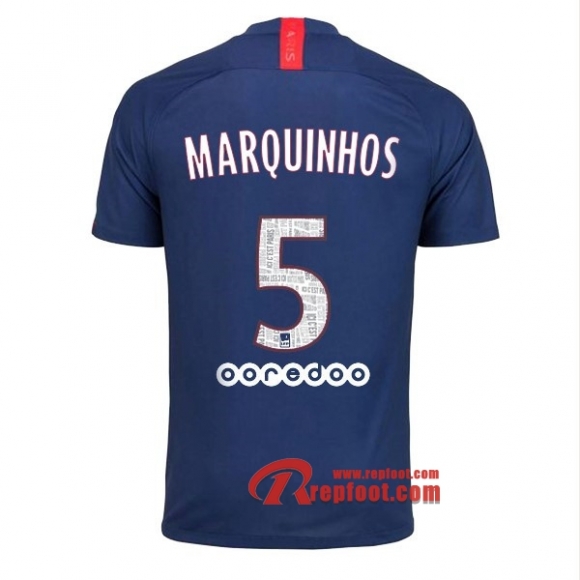 Maillot PSG Paris Saint Germain Jordan No.5 Marquinhos Bleu Domicile 2019 2020 Nouveau