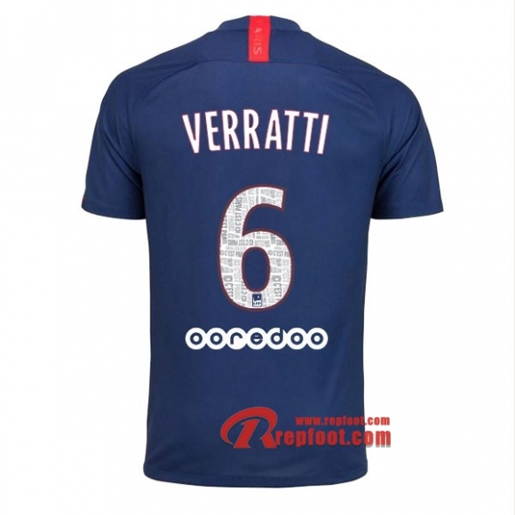 Maillot PSG Paris Saint Germain Jordan No.6 Verratti Bleu Domicile 2019 2020 Nouveau
