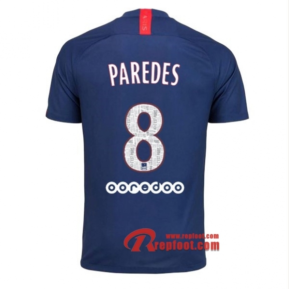 Maillot PSG Paris Saint Germain Jordan No.8 Paredes Bleu Domicile 2019 2020 Nouveau