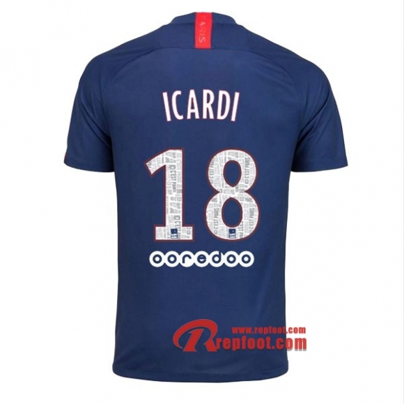 Maillot PSG Paris Saint Germain Jordan No.18 Icardi Bleu Domicile 2019 2020 Nouveau