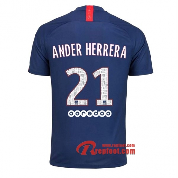 Maillot PSG Paris Saint Germain Jordan No.21 Ander Herrera Bleu Domicile 2019 2020 Nouveau