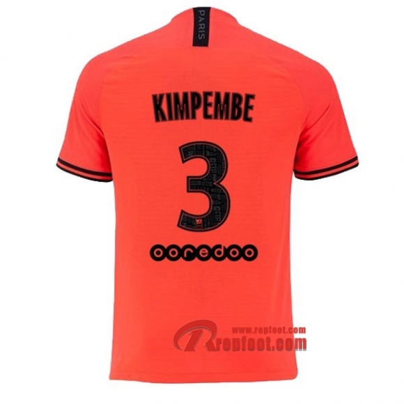 Maillot PSG Paris Saint Germain Jordan No.3 Kimpembe Orange Exterieur 2019 2020 Nouveau