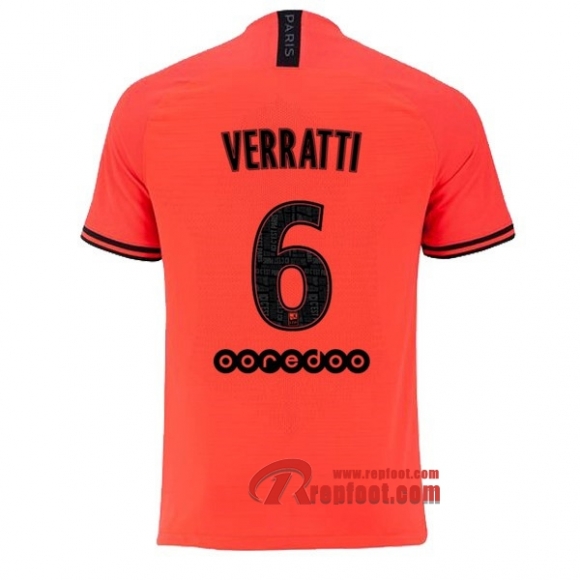 Maillot PSG Paris Saint Germain Jordan No.6 Verratti Orange Exterieur 2019 2020 Nouveau