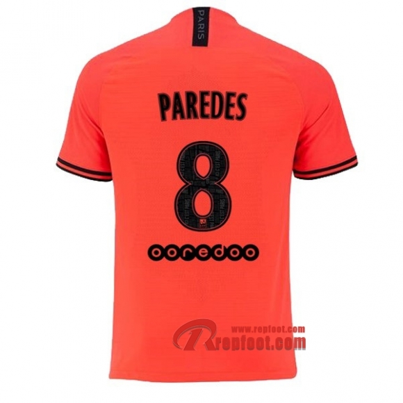 Maillot PSG Paris Saint Germain Jordan No.8 Paredes Orange Exterieur 2019 2020 Nouveau