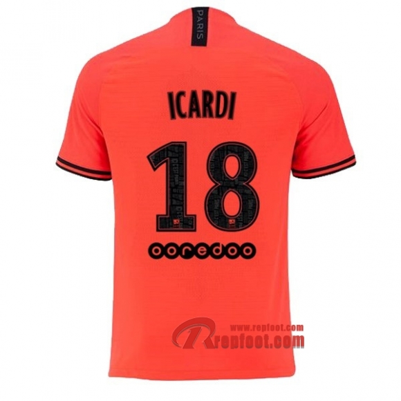 Maillot PSG Paris Saint Germain Jordan No.18 Icardi Orange Exterieur 2019 2020 Nouveau
