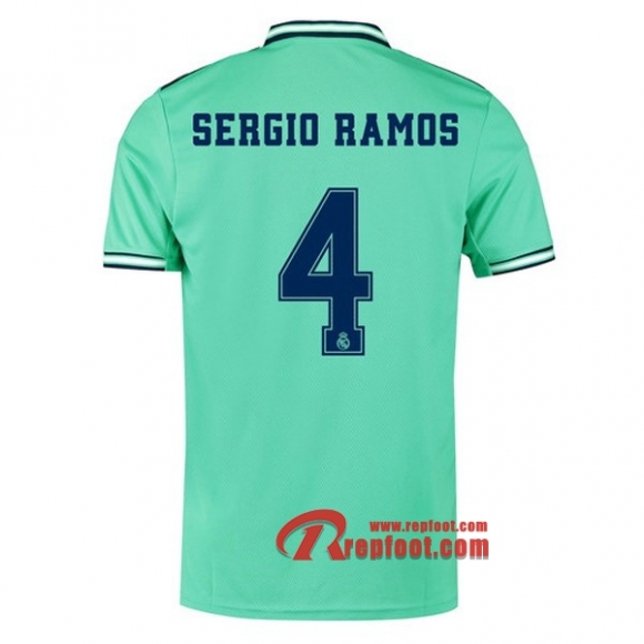 Maillot Real Madrid No.4 Sergio Ramos Vert Third 2019 2020 Nouveau