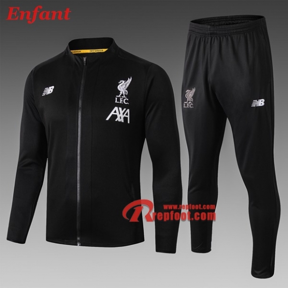 Ensemble Veste Survetement De FC Liverpool Enfant Noir 2019/2020 Nouveau