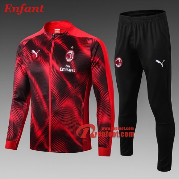 Ensemble Veste Survetement De Milan AC Enfant Rouge/Noir 2019/2020 Nouveau