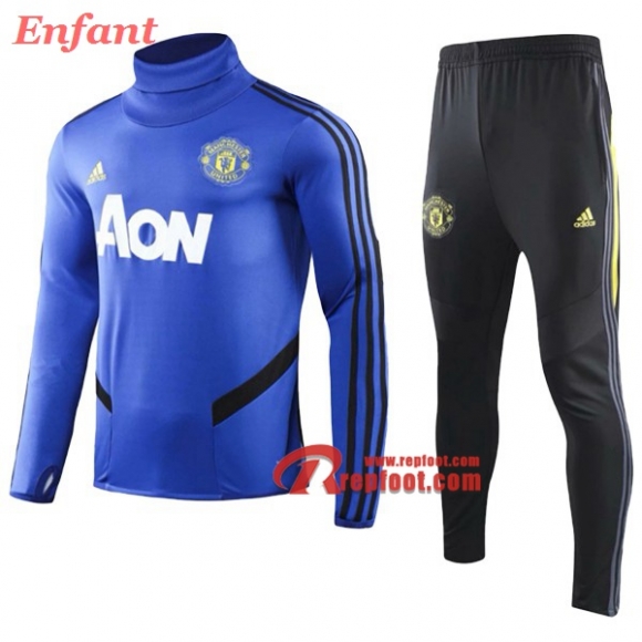 Ensemble Survetement De Manchester United Enfant Bleu Col Haut 2019/2020 Nouveau