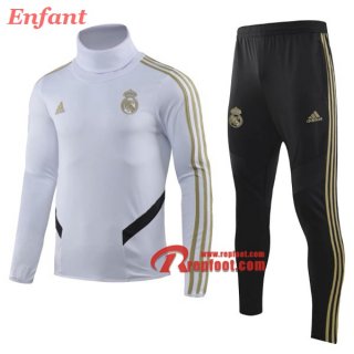 Ensemble Survetement De Real Madrid Enfant Blanc Col Haut 2019/2020 Nouveau