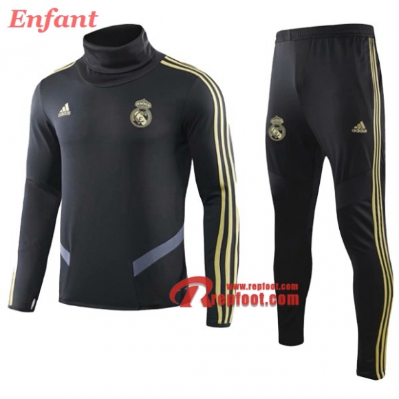 Ensemble Survetement De Real Madrid Enfant Noir Col Haut 2019/2020 Nouveau