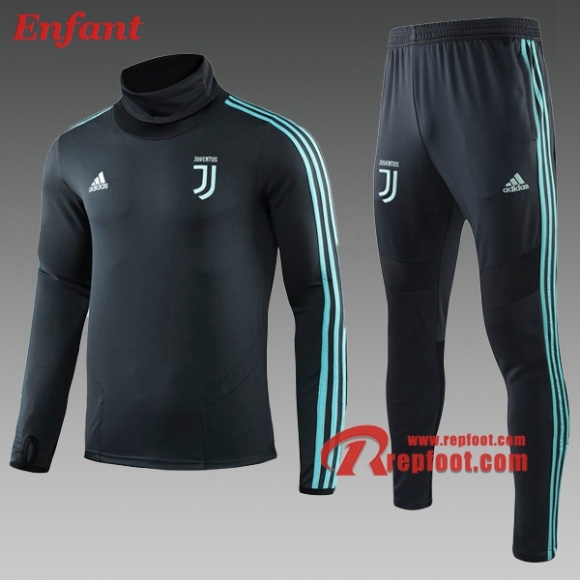 Ensemble Nouveau Survetement De Juventus Enfant Col Haut Cyan 2019 2020