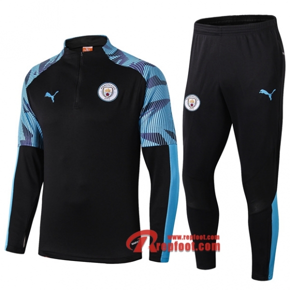 Ensemble De Survetement Manchester City Noir/Bleu 2019 2020 Nouveau