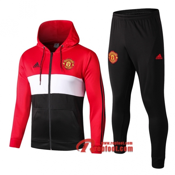 Ensemble Du Veste A Capuche Survetement Manchester United Rouge/Noir 2019/2020 Nouveau