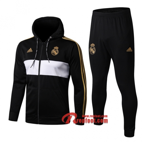 Ensemble Du Veste A Capuche Survetement Real Madrid Noir 2019/2020 Nouveau