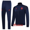 Ensemble Veste Survetement Bayern Munich Bleu Fonce 2019-2020 Nouveau