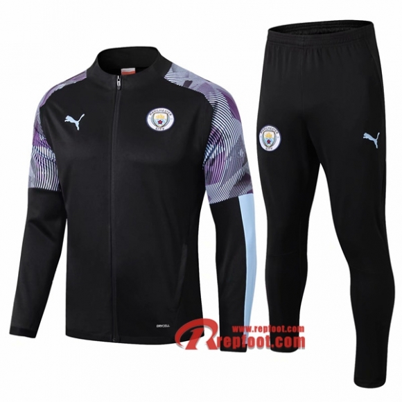 Ensemble Veste Survetement Manchester City Noir 2019-2020 Nouveau