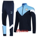 Ensemble Du Veste Survetement Manchester City Noir/Bleu 2019/2020 Nouveau