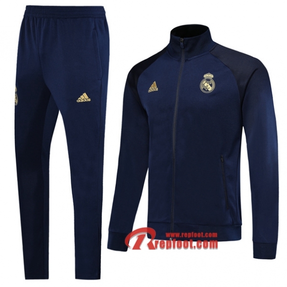 Ensemble Du Veste Survetement Real Madrid Bleu Fonce 2019/2020 Nouveau