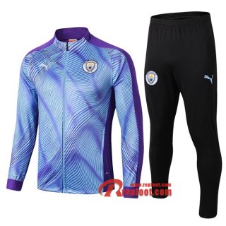 Ensemble De Veste Survetement Manchester City Bleu/Pourpre 2019 2020 Nouveau