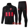 Ensemble Veste Survetement Atletico Madrid Noir/Rouge 2019-2020 Nouveau