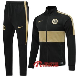 Ensemble Du Veste Survetement Inter Milan Noir/Jaune 2019/2020 Nouveau