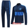 Ensemble Veste Survetement Chelsea FC Bleu Fonce 2019-2020 Nouveau