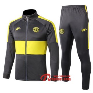 Ensemble Du Veste Survetement Inter Milan Gris/Jaune 2019/2020 Nouveau